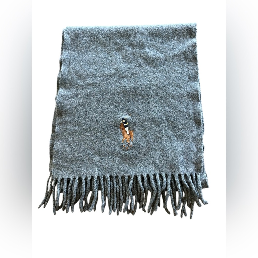 Ralph Lauren 100% Lambs Wool Scarf Grey